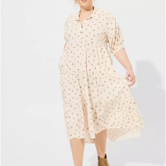 NWT Torrid Maxi Dress Tiered Shirt Dress Hi Low Floral Challis Torrid Size 1 - Picture 1 of 16